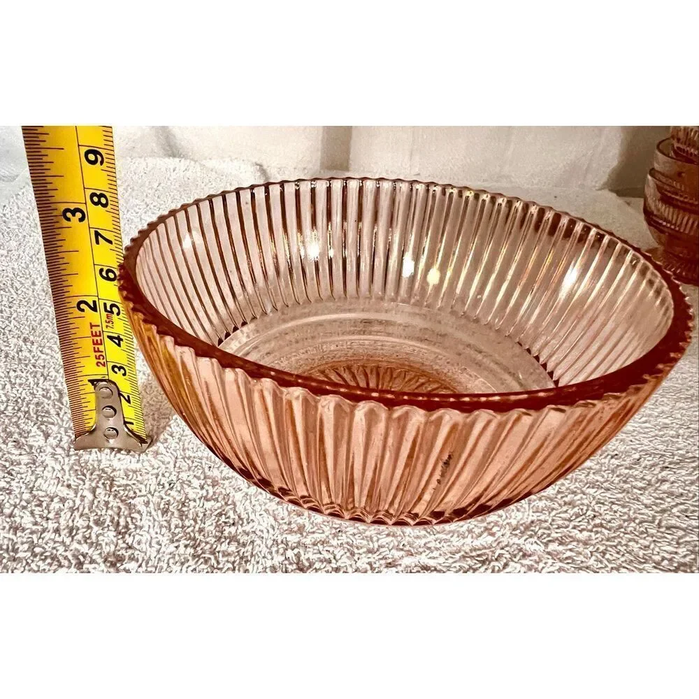VINTAGE ANCHOR HOCKING QUEEN MARY PINK DEPRESSION RIBBED DESSERT BOWL